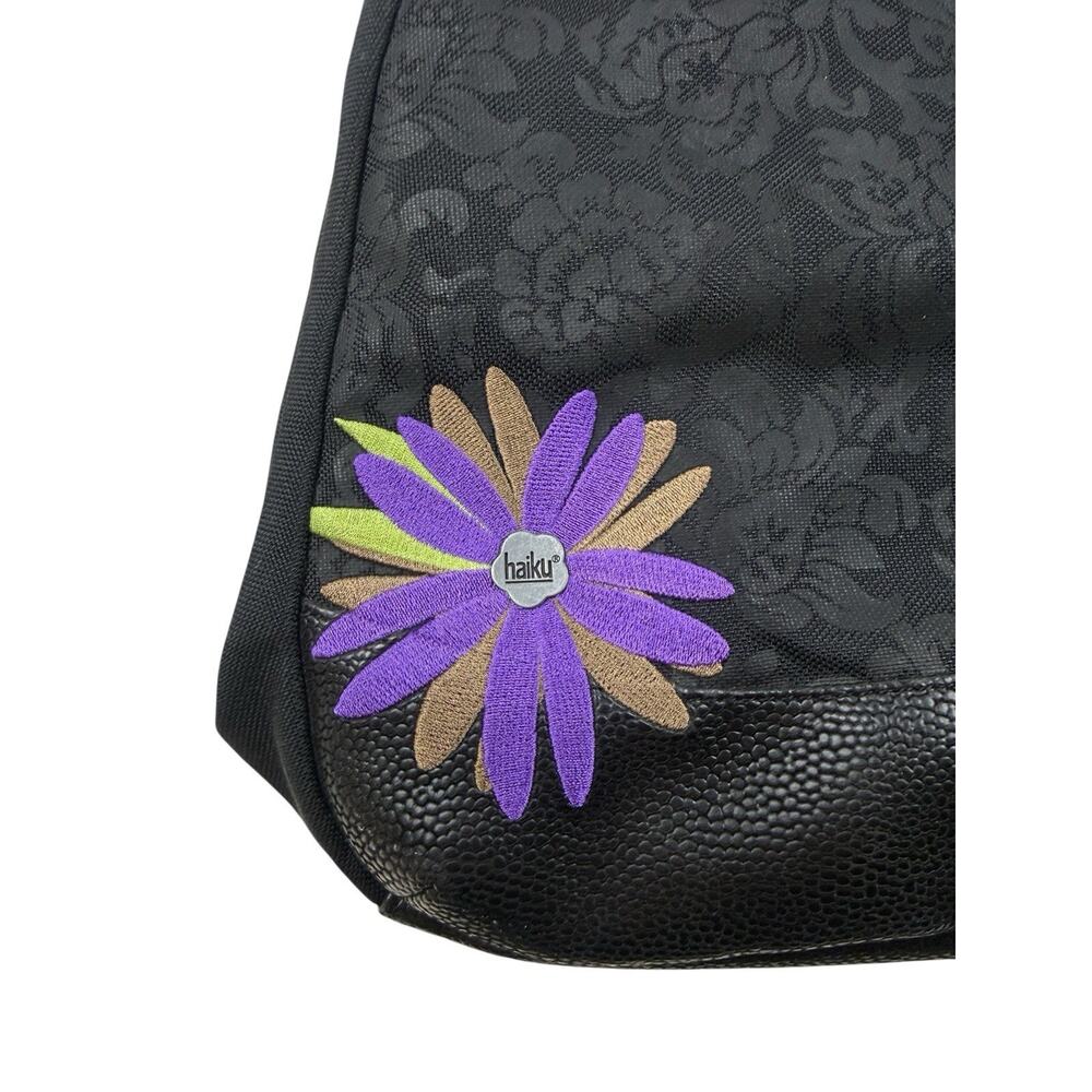 HAIKU Laptop Satchel Tote Purple Flower Black Shoulder Bag Large Leather Purse - Picture 4 of 16